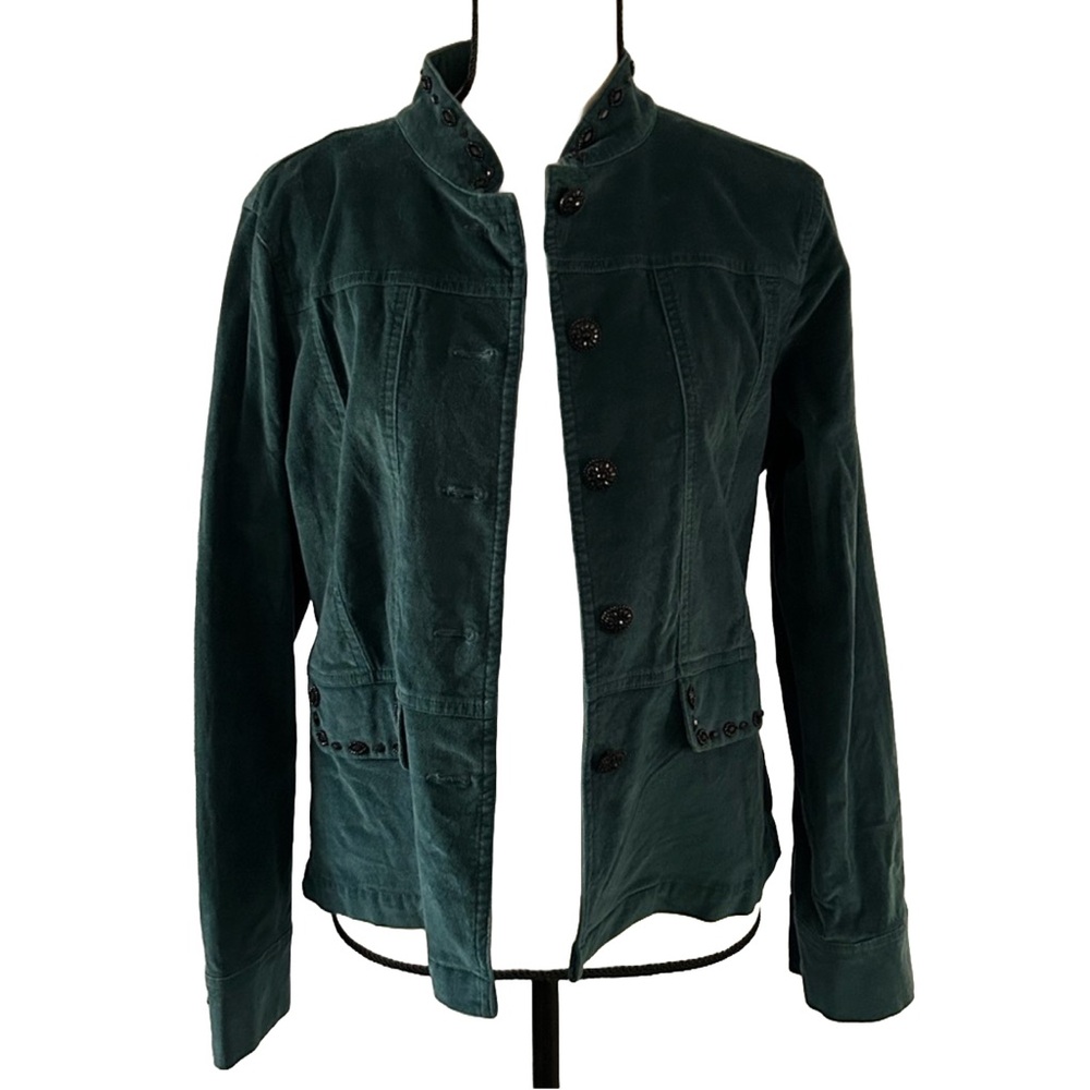 Birch Hill Teal Suede Blazer Black Bead Detailing With Long Sleeve Size Small - Picture 6 of 7